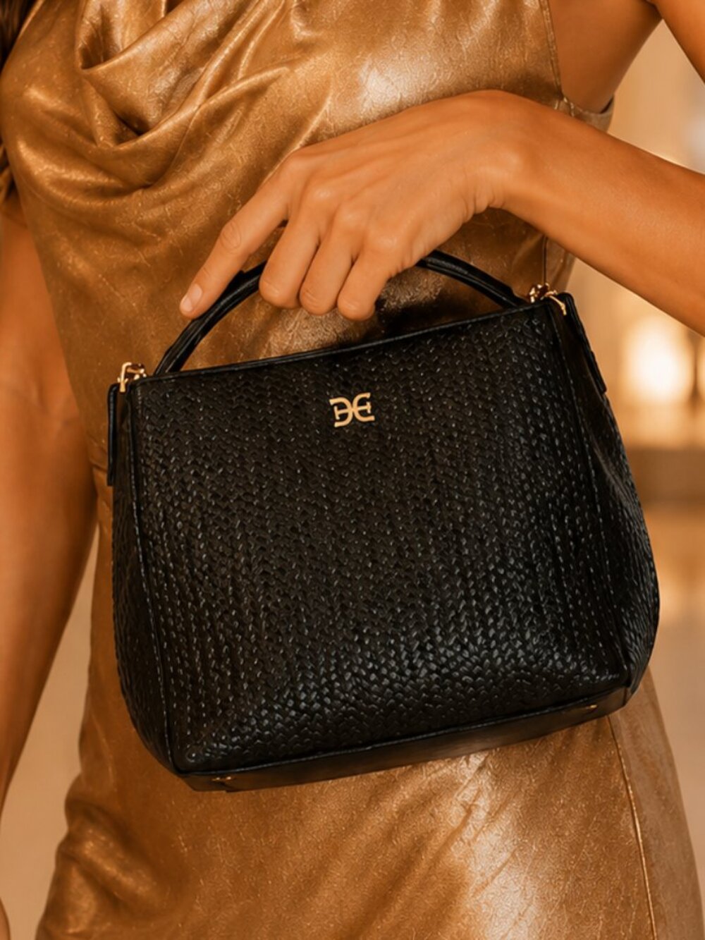 NWT Black Woven Leather Satchel w/ Top Handle & Crossbody Strap - Sam Edelman